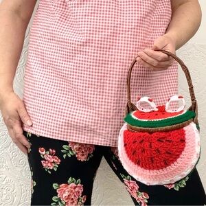 Handmade 12” watermelon picnic basket handbag decorative storage container